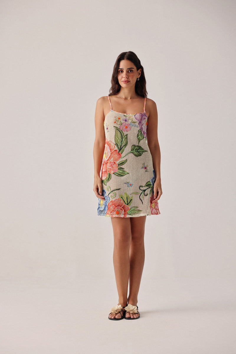 Bardot Mini-Bloom Dress crochet resort wear by NOIB in beige for women in Singapore