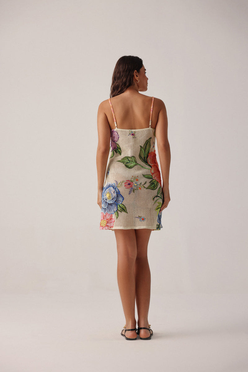 Bardot Mini-Bloom Dress crochet resort wear by NOIB in beige for women in Singapore