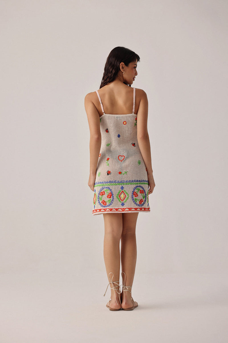 Bardot Mini-Ecru Dress crochet resort wear by NOIB in beige for women in Singapore