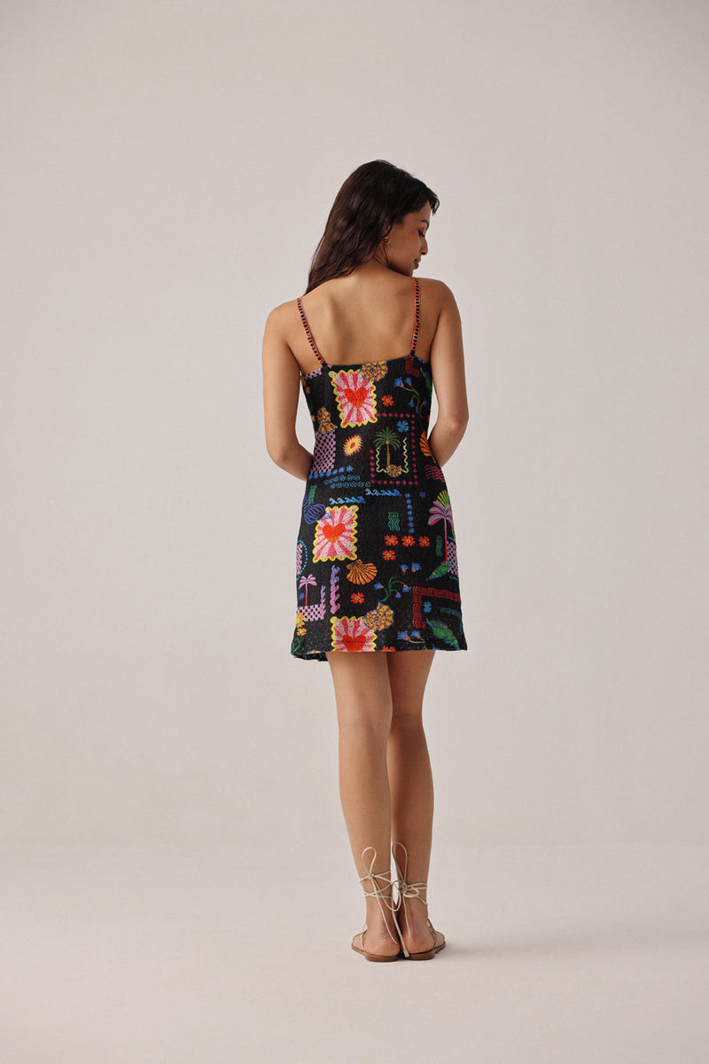 Bardot Mini-Seascape Dress crochet resort wear by NOIB in black for women in Singapore