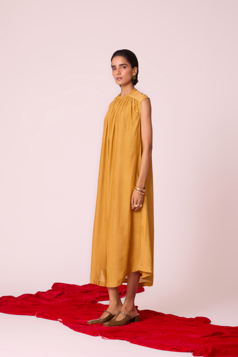 Barika Yellow Midi Dress by The Summer House in yellow color for women in Singapore