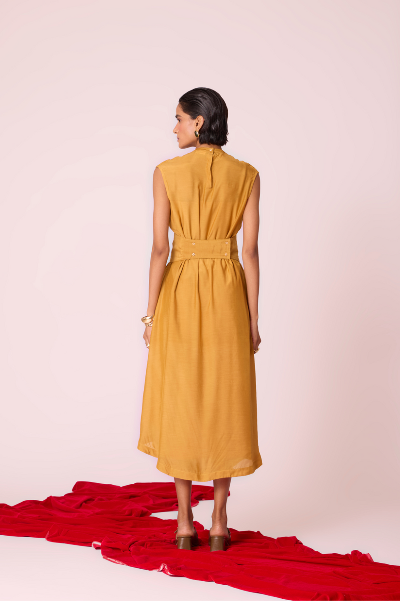 Barika Yellow Midi Dress by The Summer House in yellow color for women in Singapore