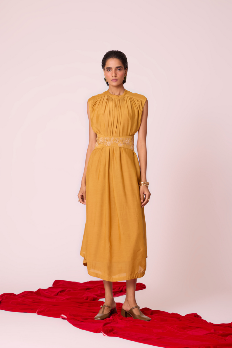 Barika Yellow Midi Dress by The Summer House in yellow color for women in Singapore