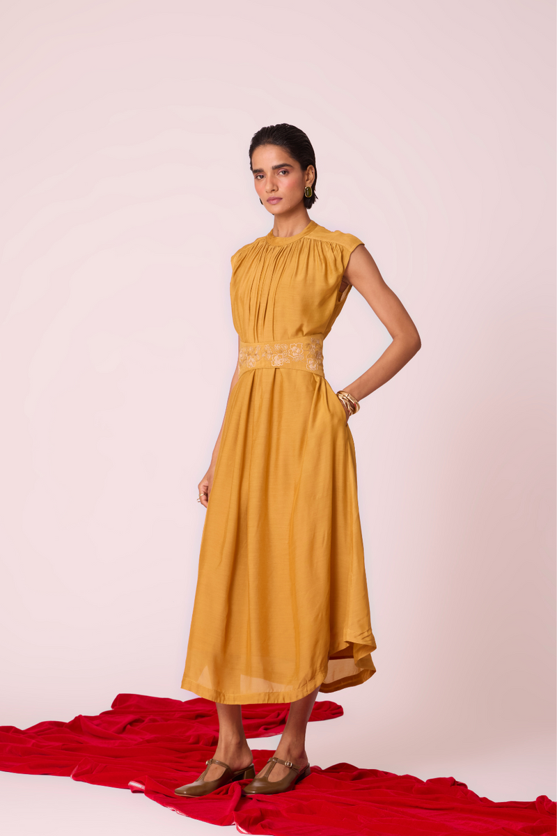 Barika Yellow Midi Dress by The Summer House in yellow color for women in Singapore