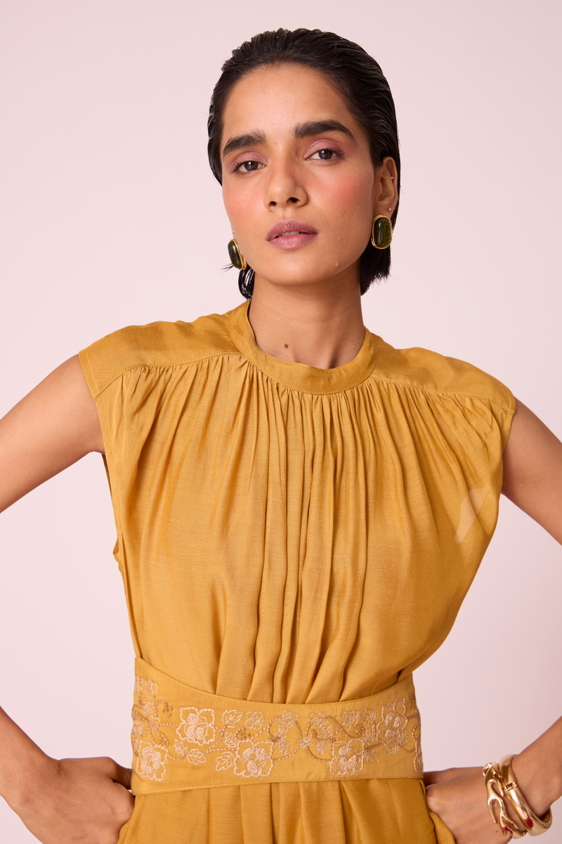 Barika Yellow Midi Dress by The Summer House in yellow color for women in Singapore