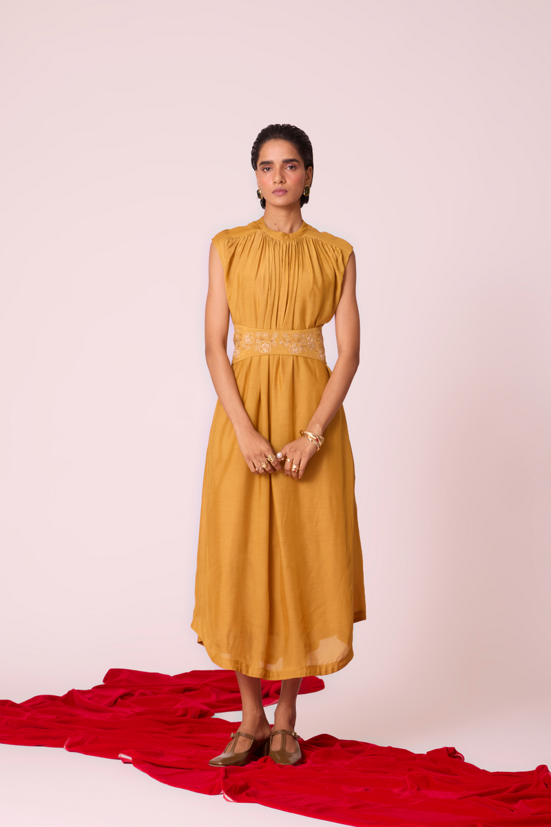 Barika Yellow Midi Dress by The Summer House in yellow color for women in Singapore