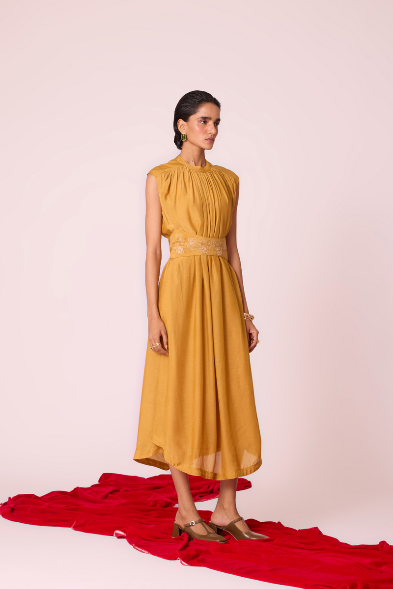 Barika Yellow Midi Dress by The Summer House in yellow color for women in Singapore