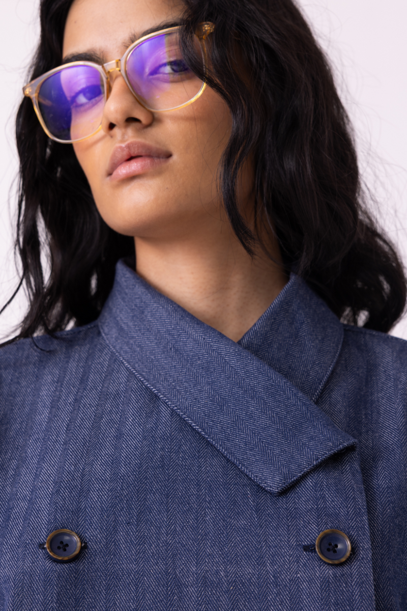 Becky Blue Handwoven Denim top cotton by The Summer House for women in Singapore