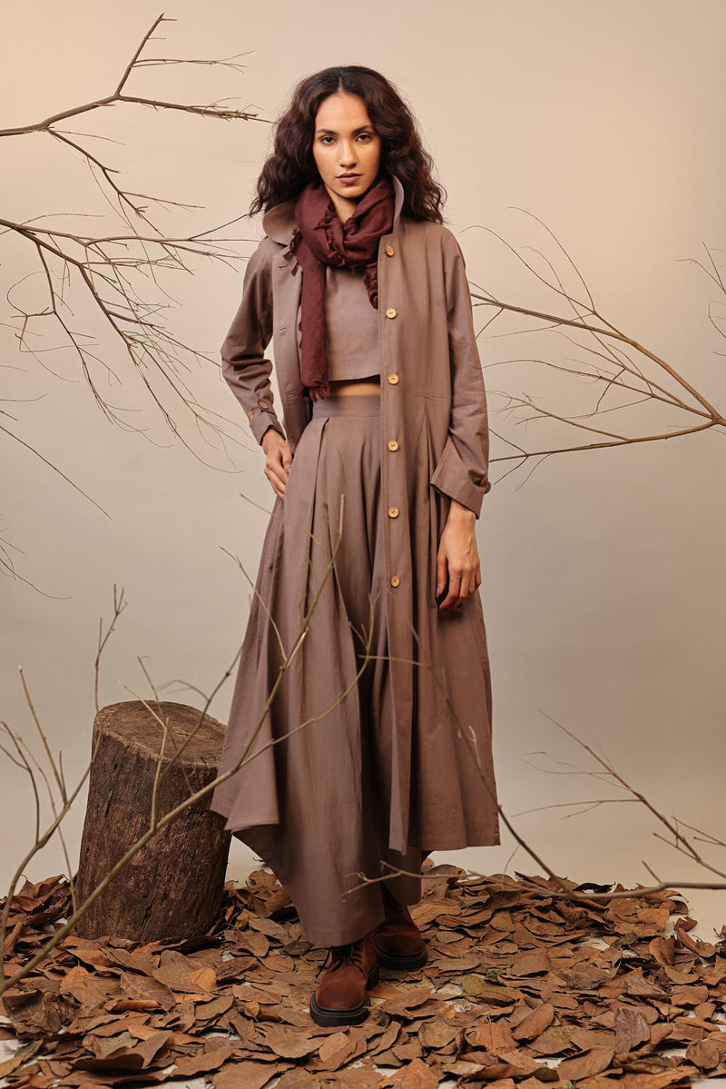 Beige Cali Trench Jacket 100% cotton by Mati in beige color for women in Singapore