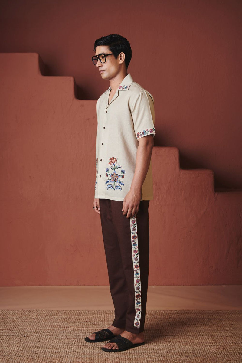 Beige Chintz Co Linen Men's Camp Collar Shirt