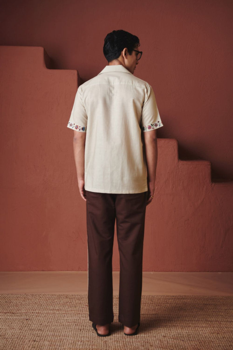 Beige Chintz Co Linen Men's Camp Collar Shirt