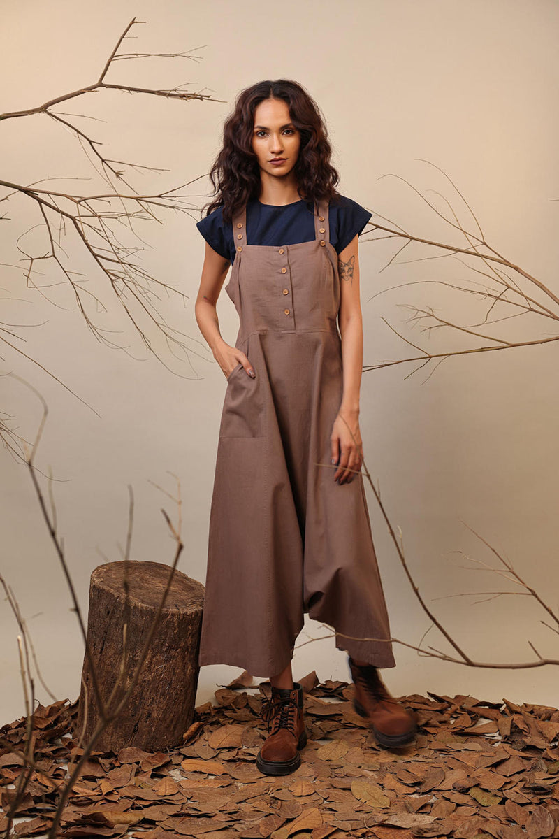 Beige Dungarees 100% cotton by Mati in beige color for women in Singapore