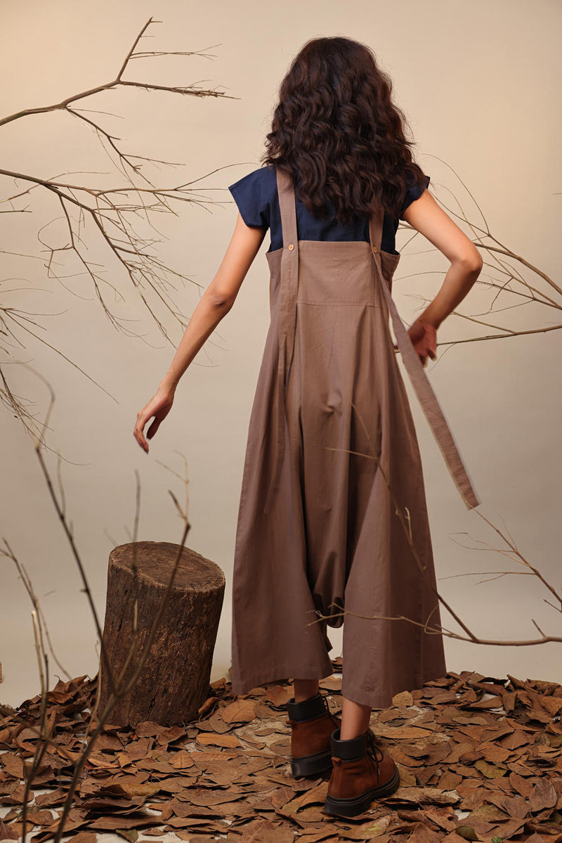 Beige Dungarees 100% cotton by Mati in beige color for women in Singapore
