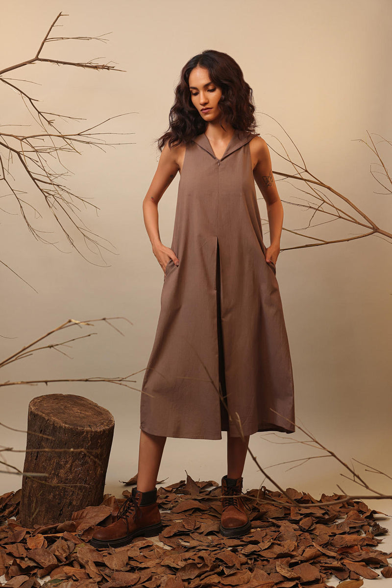 Beige Hooded Vita Dress 100% cotton by Mati in beige color for women in Singapore