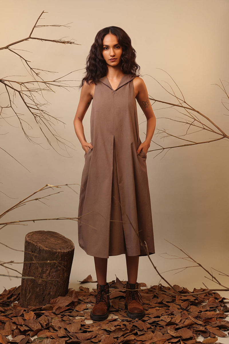 Beige Hooded Vita Dress 100% cotton by Mati in beige color for women in Singapore