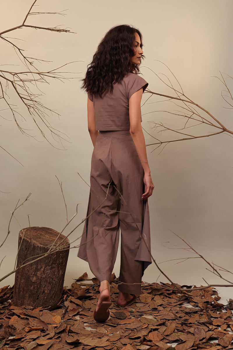 Beige PL Cowl Pants 100% cotton by Mati in beige color for women in Singapore
