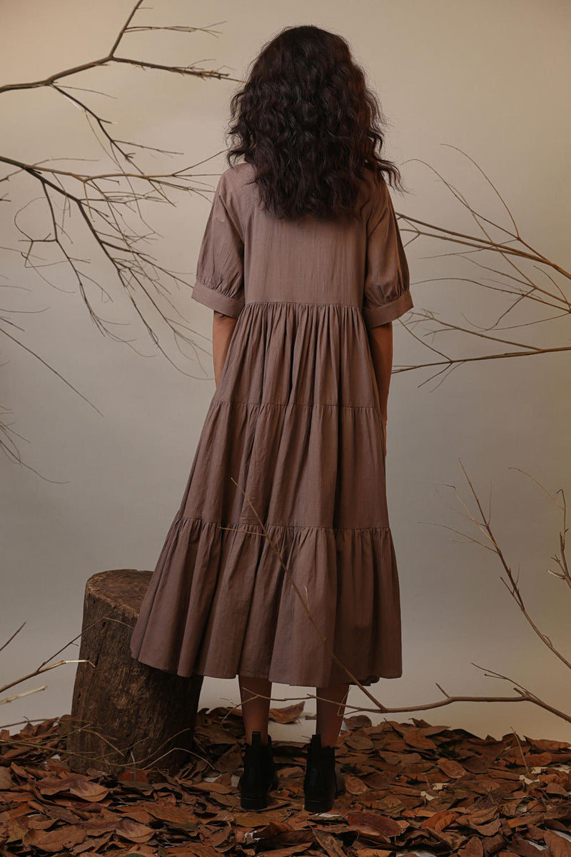 Beige Raglan Tiered Dress 100% cotton by Mati in beige color for women in Singapore