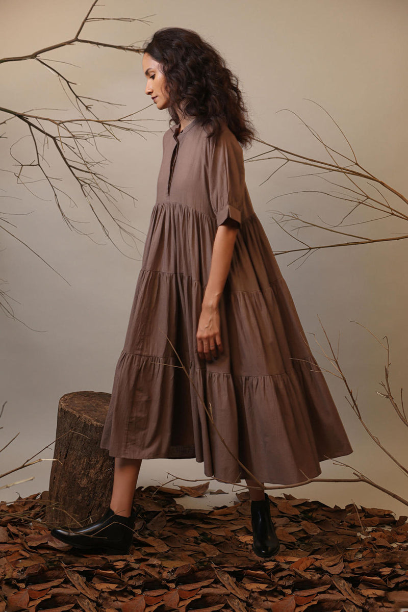 Beige Raglan Tiered Dress 100% cotton by Mati in beige color for women in Singapore