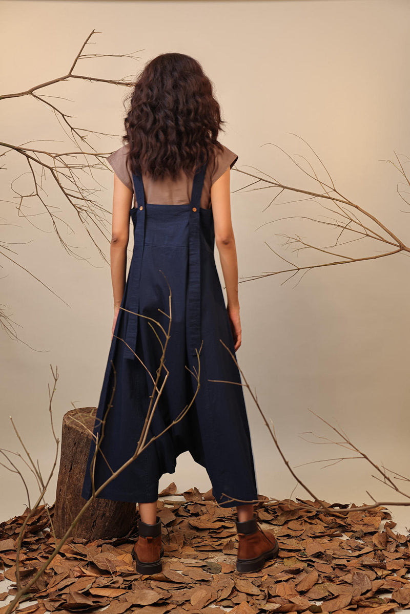Beige & Blue Dungarees Set (2 PCS) 100% cotton by Mati in multi color for women in Singapore