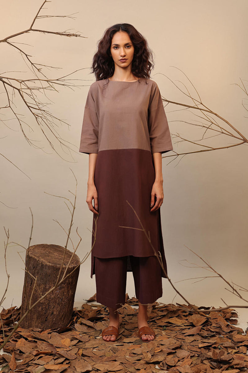 Beige & Brown Dual Ruka Tunic 100% cotton by Mati in multi color for women in Singapore