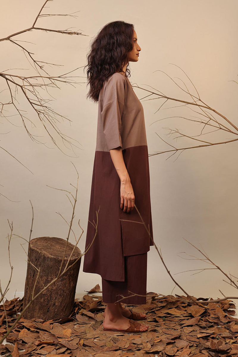 Beige & Brown Dual Ruka Tunic 100% cotton by Mati in multi color for women in Singapore