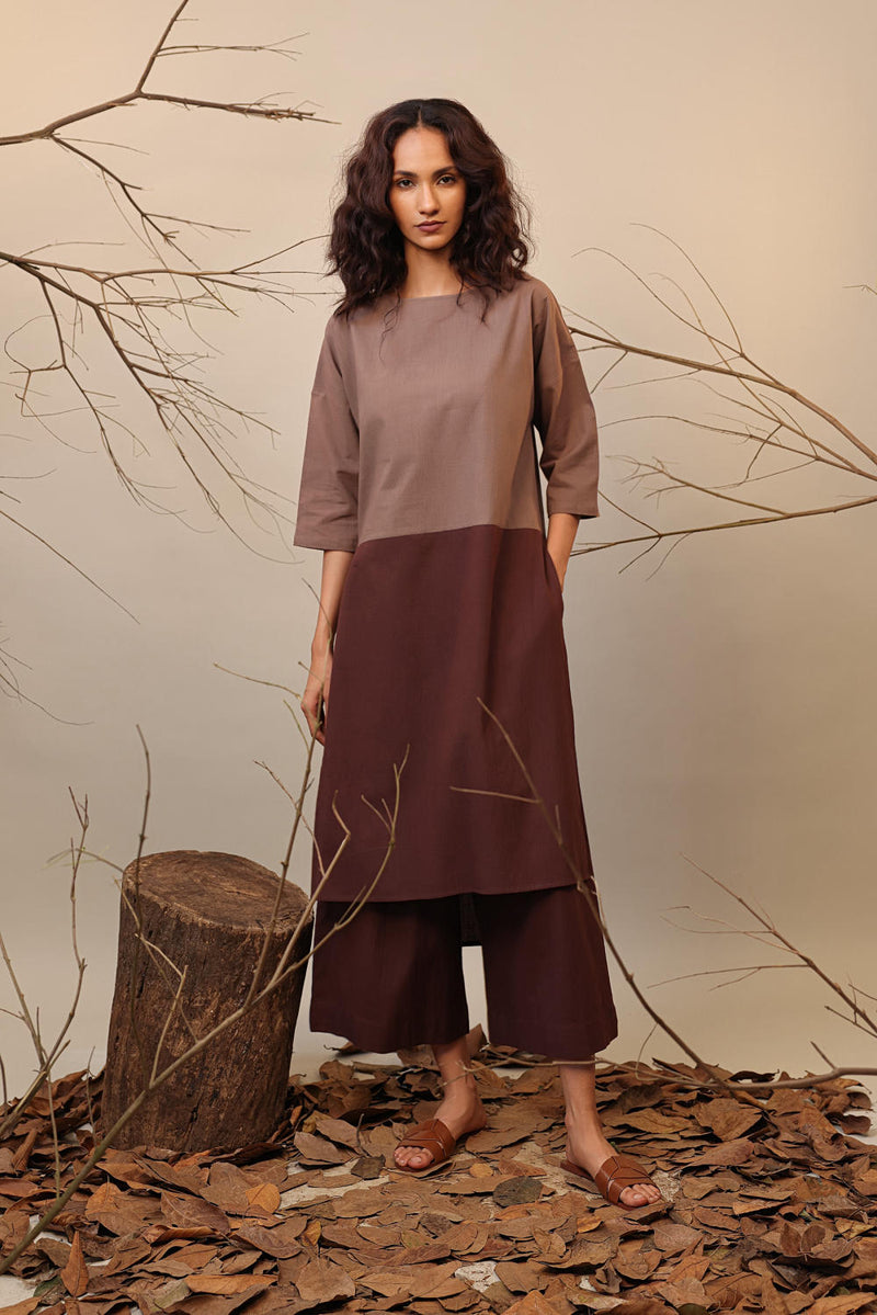 Beige & Brown Dual Ruka Tunic 100% cotton by Mati in multi color for women in Singapore