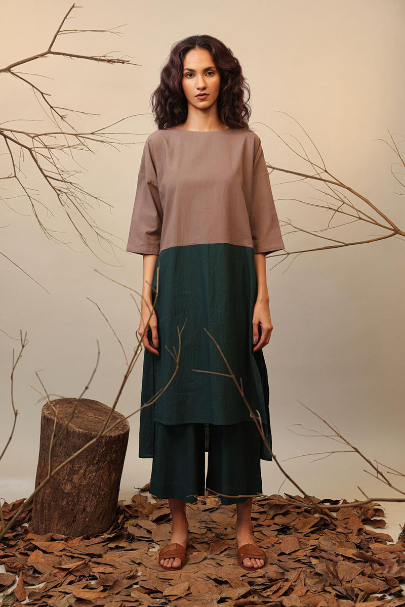 Beige & Green Dual Ruka Tunic 100% cotton by Mati in multi color for women in Singapore