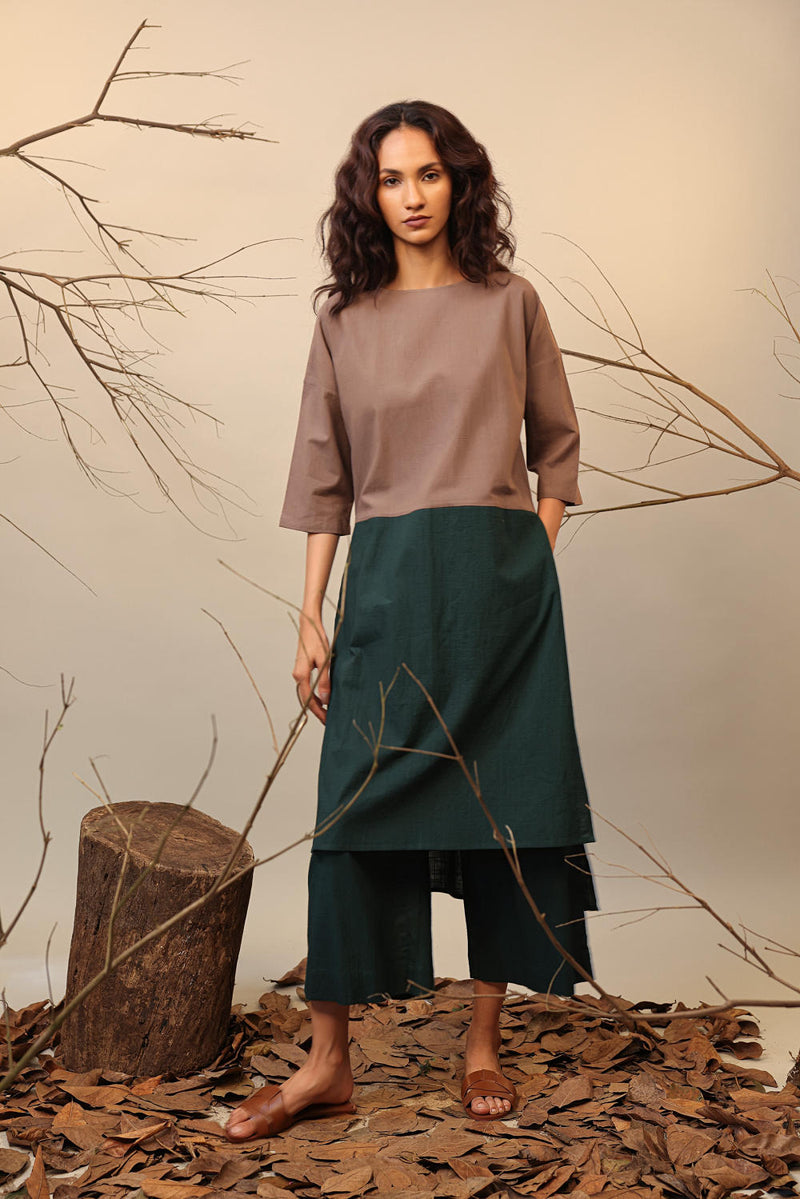 Beige & Green Dual Ruka Tunic 100% cotton by Mati in multi color for women in Singapore