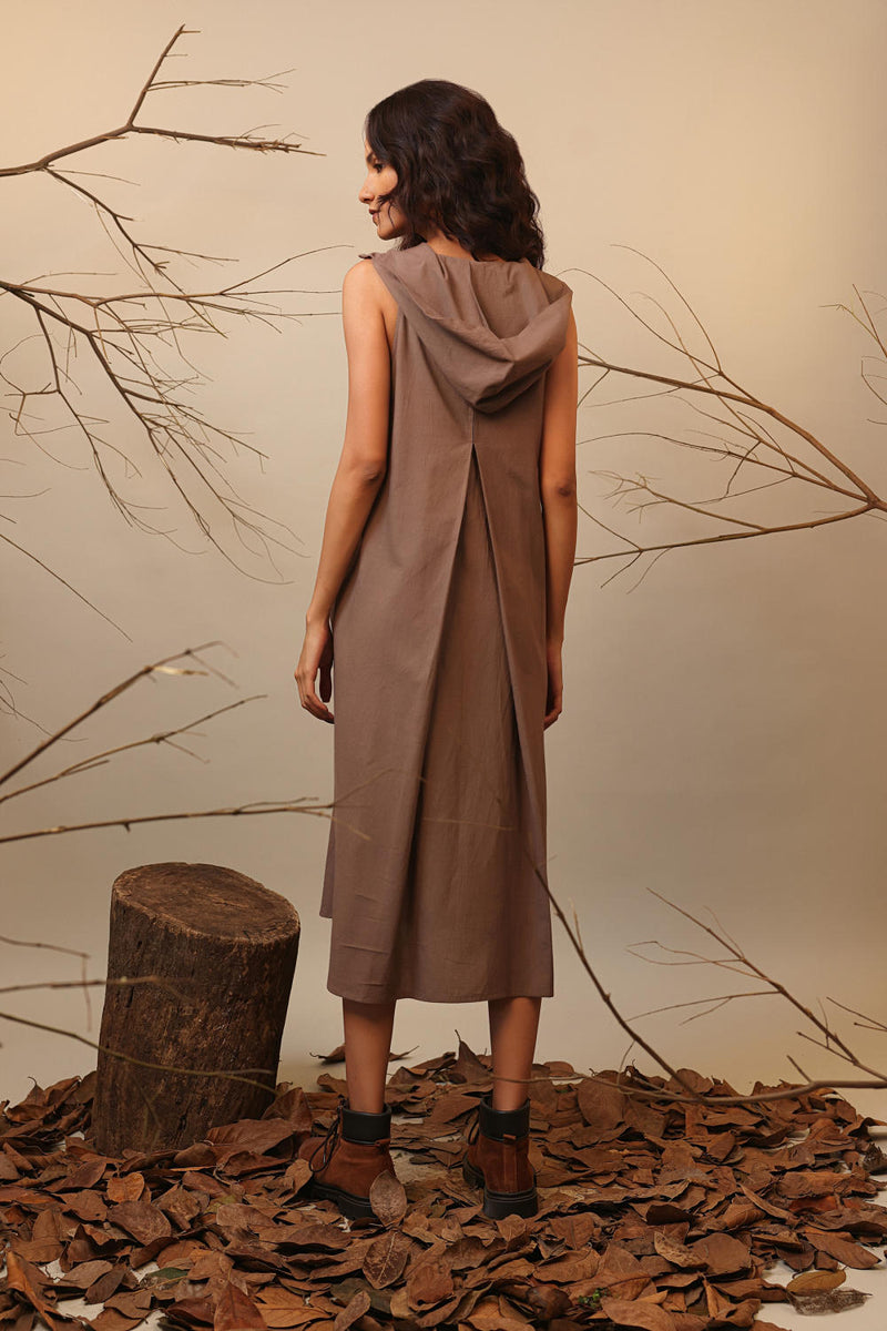 Beige Hooded Vita Dress 100% cotton by Mati in beige color for women in Singapore