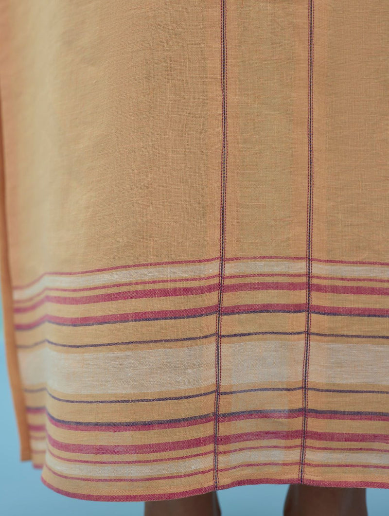 Beli Sleeveless Border Linen Dress - Apricot linen dress by Manan in apricot for women in Singapore