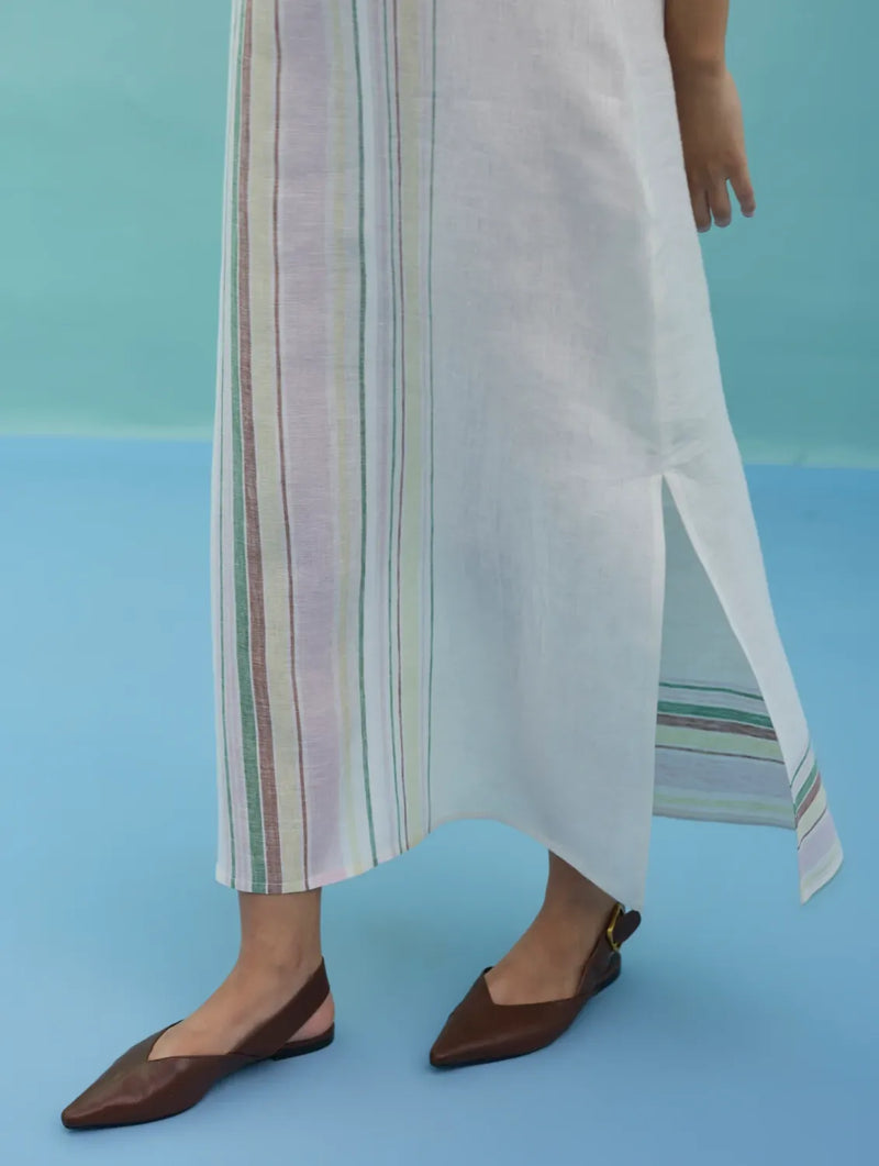 Beli Sleeveless Border Linen Dress - Ivory linen dress by Manan in ivory for women in Singapore