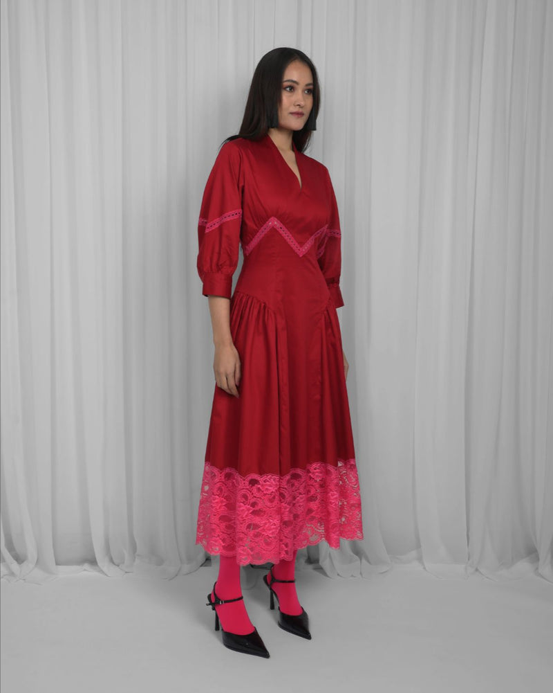 Belinda Dress-Red & Pink 100% cotton Buy Belinda Dress-Red & Pink from C&W | Dresses for Women by Leh Studios in multi color for women in Singapore