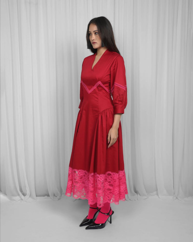 Belinda Dress-Red & Pink 100% cotton Buy Belinda Dress-Red & Pink from C&W | Dresses for Women by Leh Studios in multi color for women in Singapore