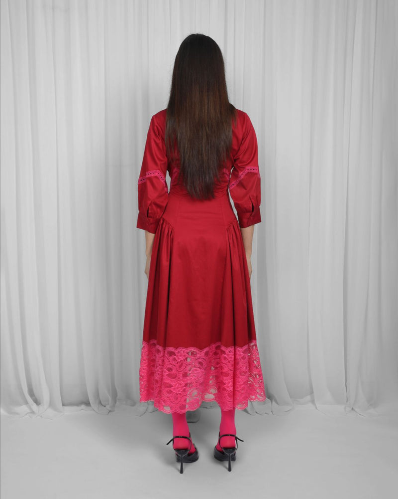 Belinda Dress-Red & Pink 100% cotton Buy Belinda Dress-Red & Pink from C&W | Dresses for Women by Leh Studios in multi color for women in Singapore