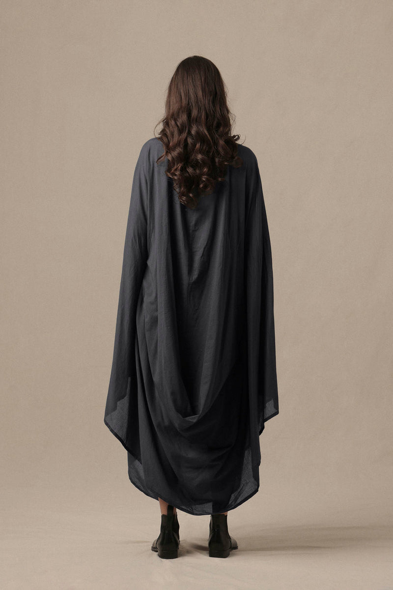 Belted Ash Gray Cowl Dress cotton dress by Mati in grey for women in Singapore