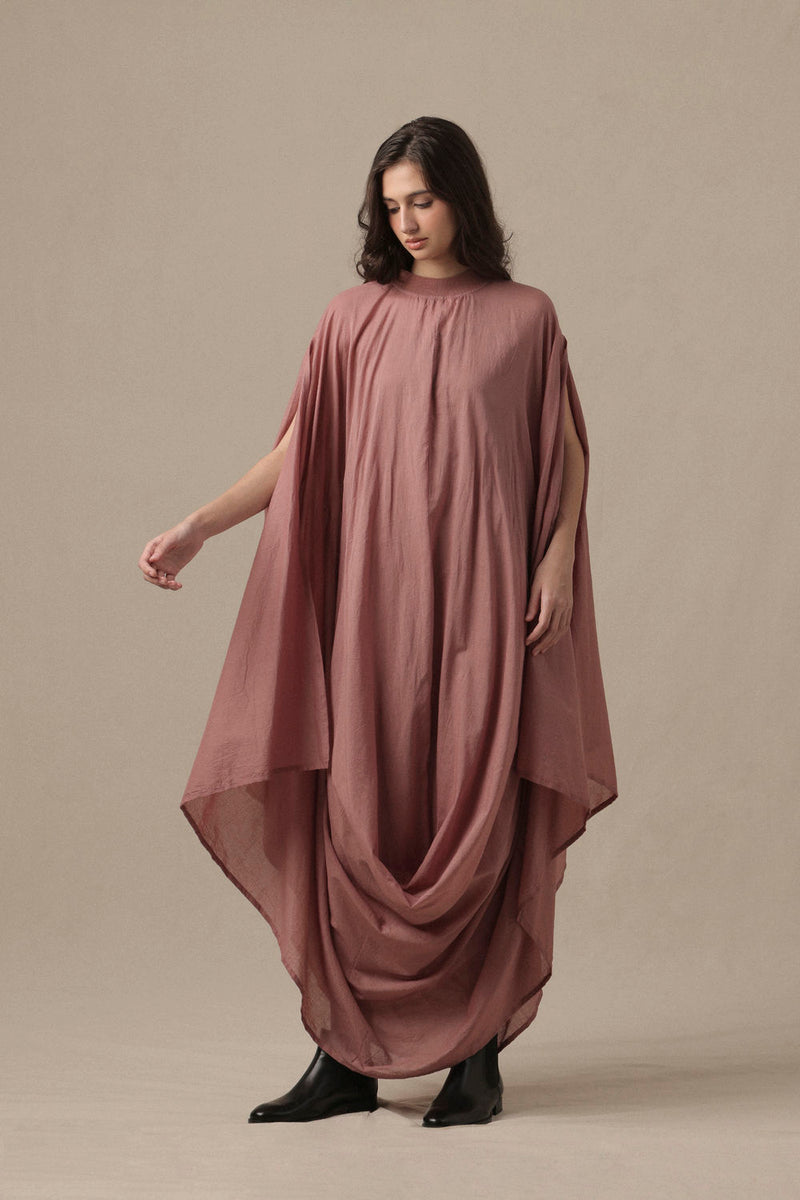 Belted Blush Cowl Dress cotton dress by Mati in pink for women in Singapore