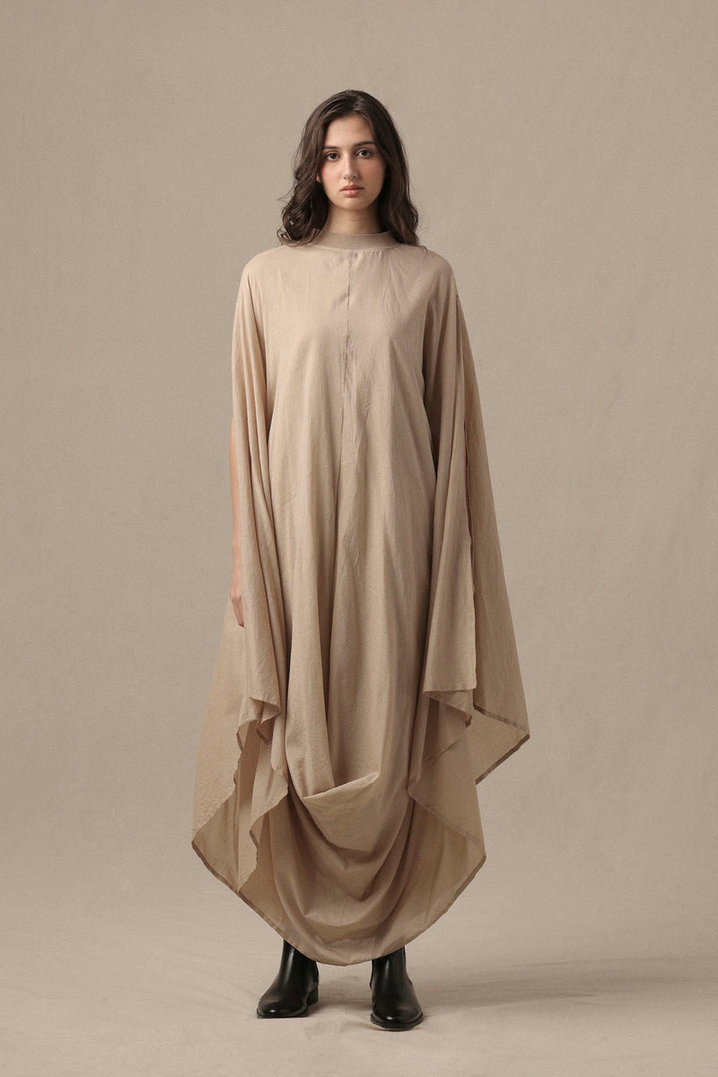 Belted Sand Cowl Dress cotton dress by Mati in brown for women in Singapore