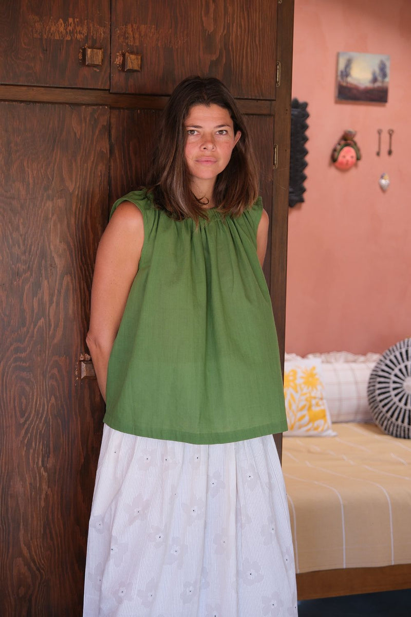 Berkeley Meadow Top fine muslin cotton top/shirt by World of Crow in green for women in Singapore