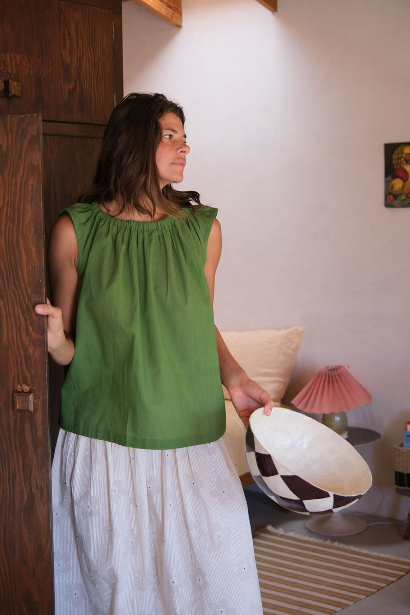 Berkeley Meadow Top fine muslin cotton top/shirt by World of Crow in green for women in Singapore