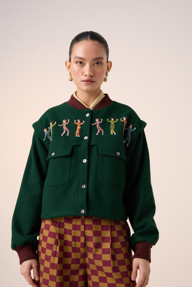BERT JACKET -GREEN FOLK EMBROIDERY by CORD for women in Singapore