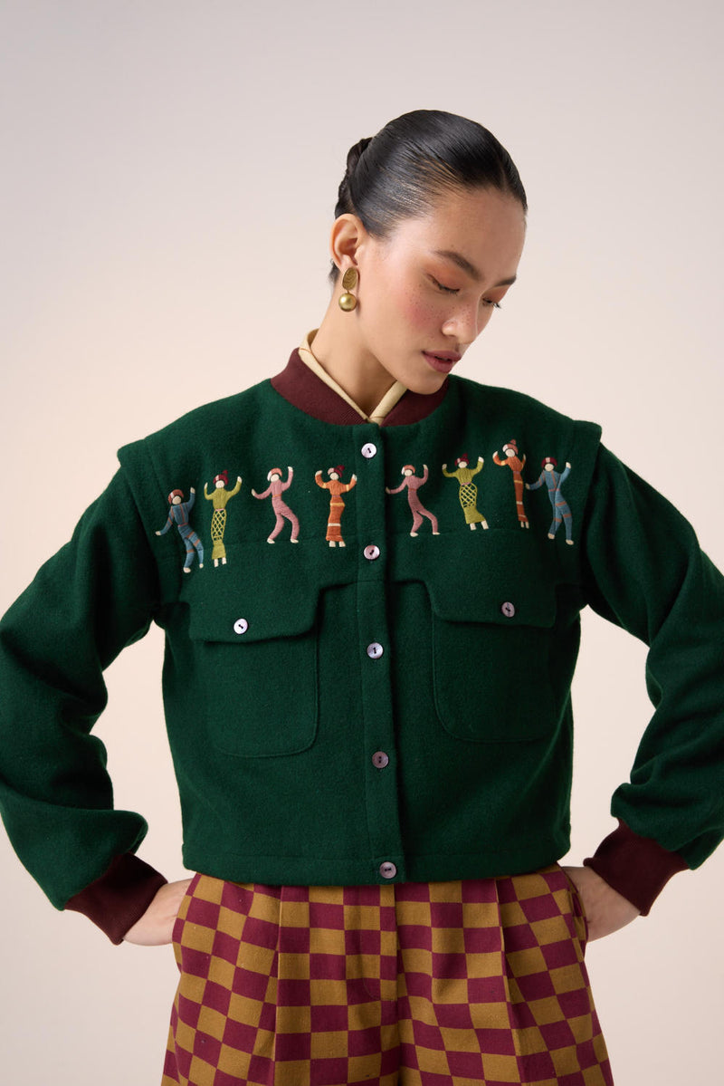 BERT JACKET -GREEN FOLK EMBROIDERY by CORD for women in Singapore