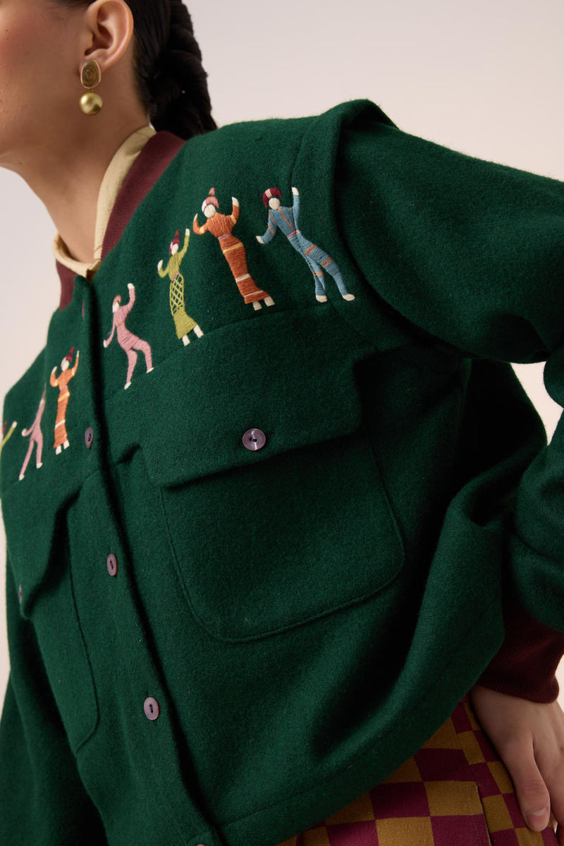 BERT JACKET -GREEN FOLK EMBROIDERY by CORD for women in Singapore