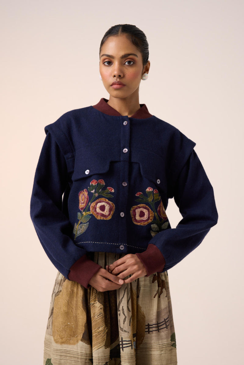 BERT JACKET -INK FLOWER APPLIQUE by CORD for women in Singapore