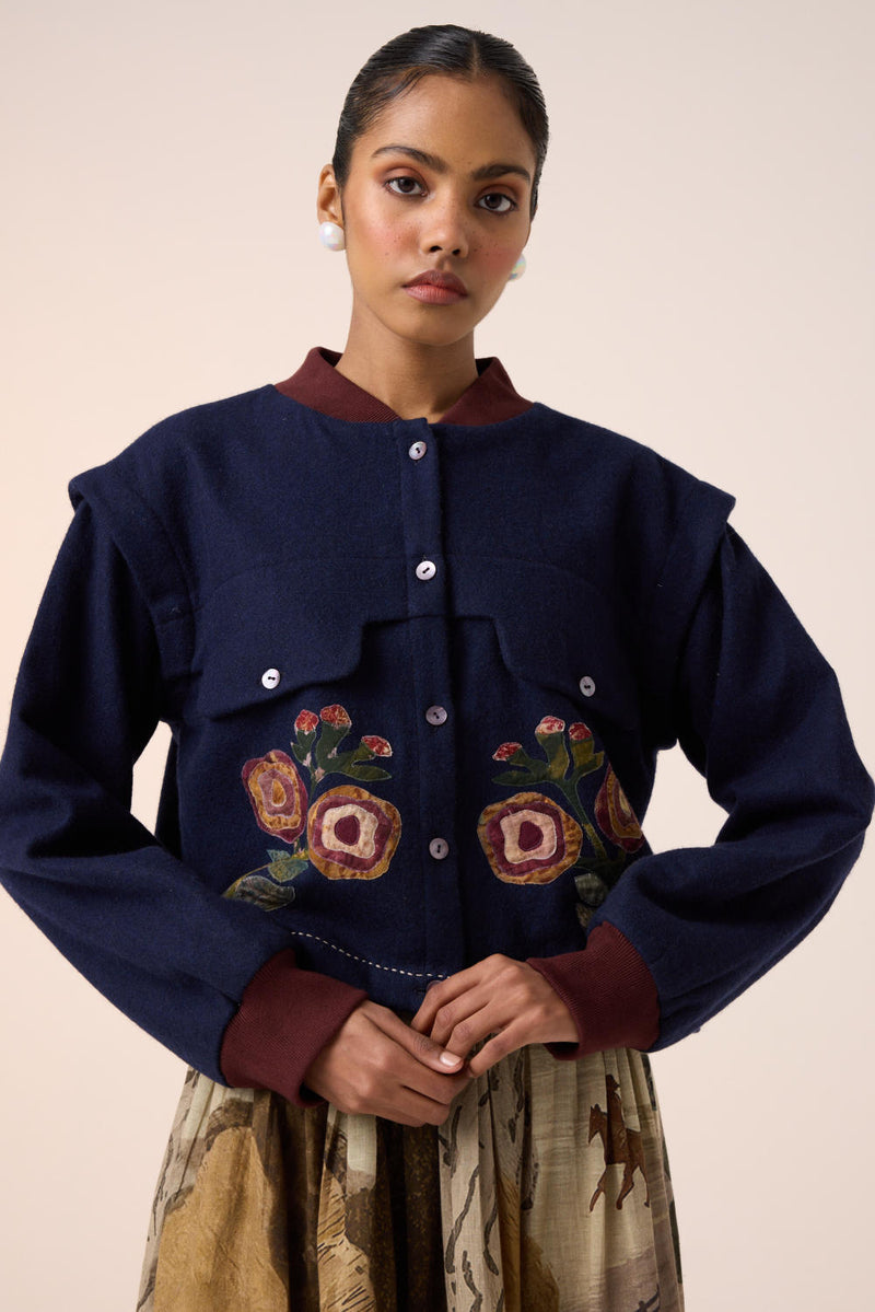 BERT JACKET -INK FLOWER APPLIQUE by CORD for women in Singapore