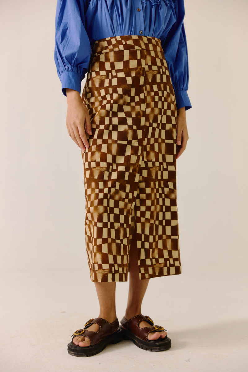 Bert Skirt -Brown checks twill by CORD for women in Singapore