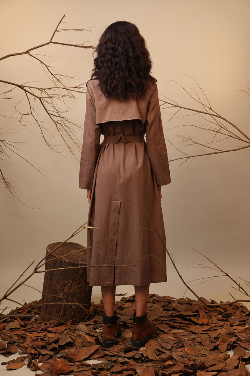 Biege Trench Dress 100% cotton by Mati in beige color for women in Singapore