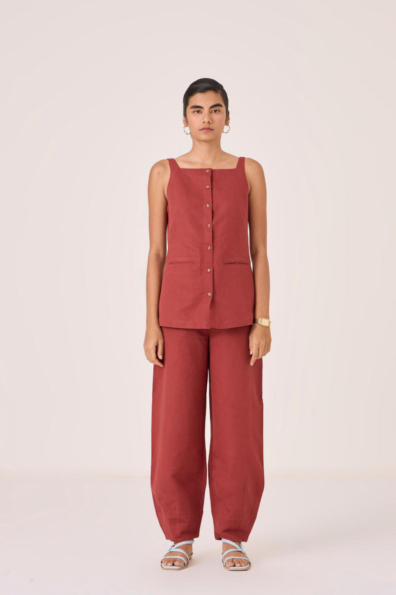 Bisa Umber Button Down Top cotton by The Summer House for women in Singapore