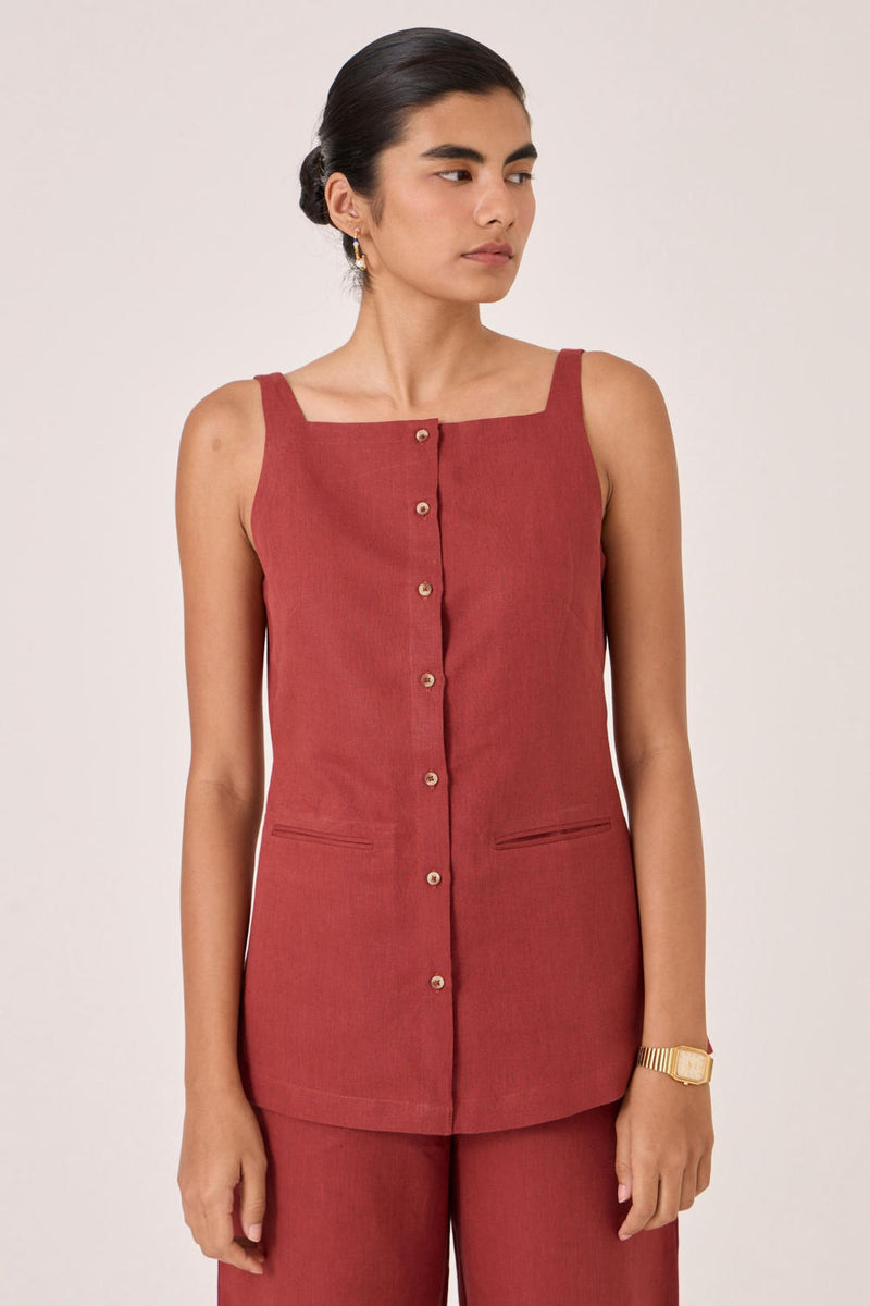 Bisa Umber Button Down Top cotton by The Summer House for women in Singapore