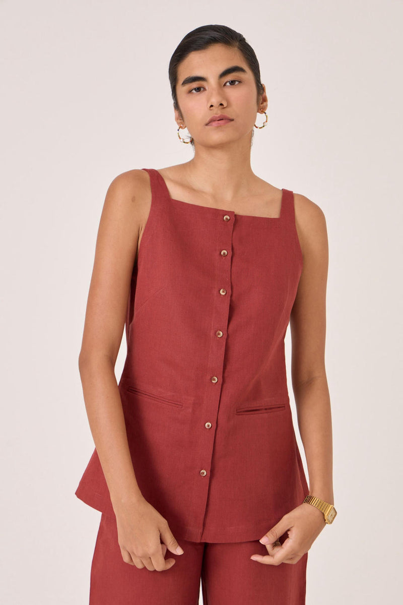 Bisa Umber Button Down Top cotton by The Summer House for women in Singapore