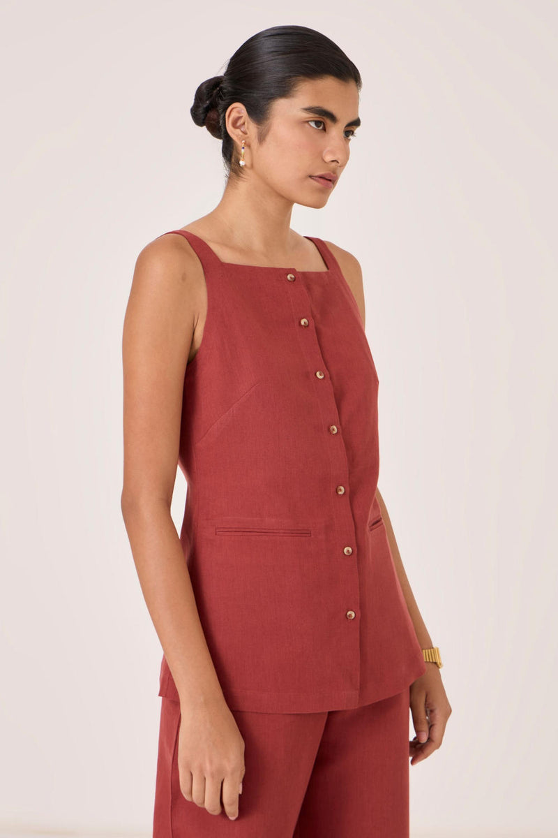 Bisa Umber Button Down Top cotton by The Summer House for women in Singapore